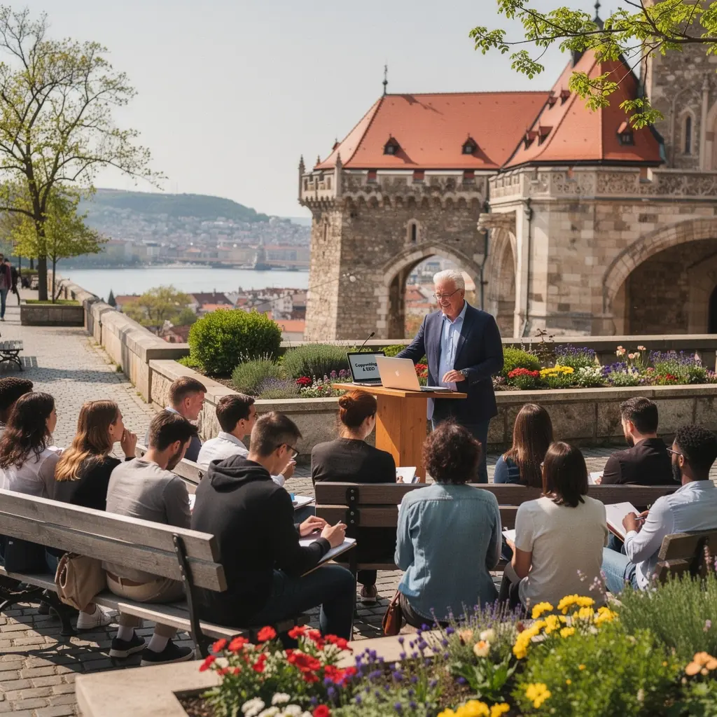 Egy tanár, aki a SEO írás fontosságát magyarázza a diákoknak